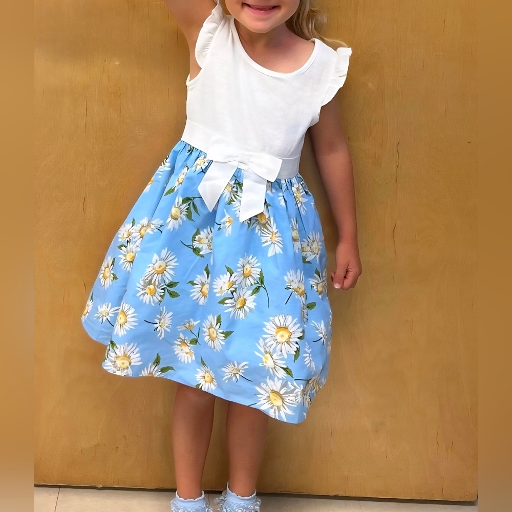 Max & Daisy Layered Dress Floral Party Easter Spring Blue White Girls Size 6